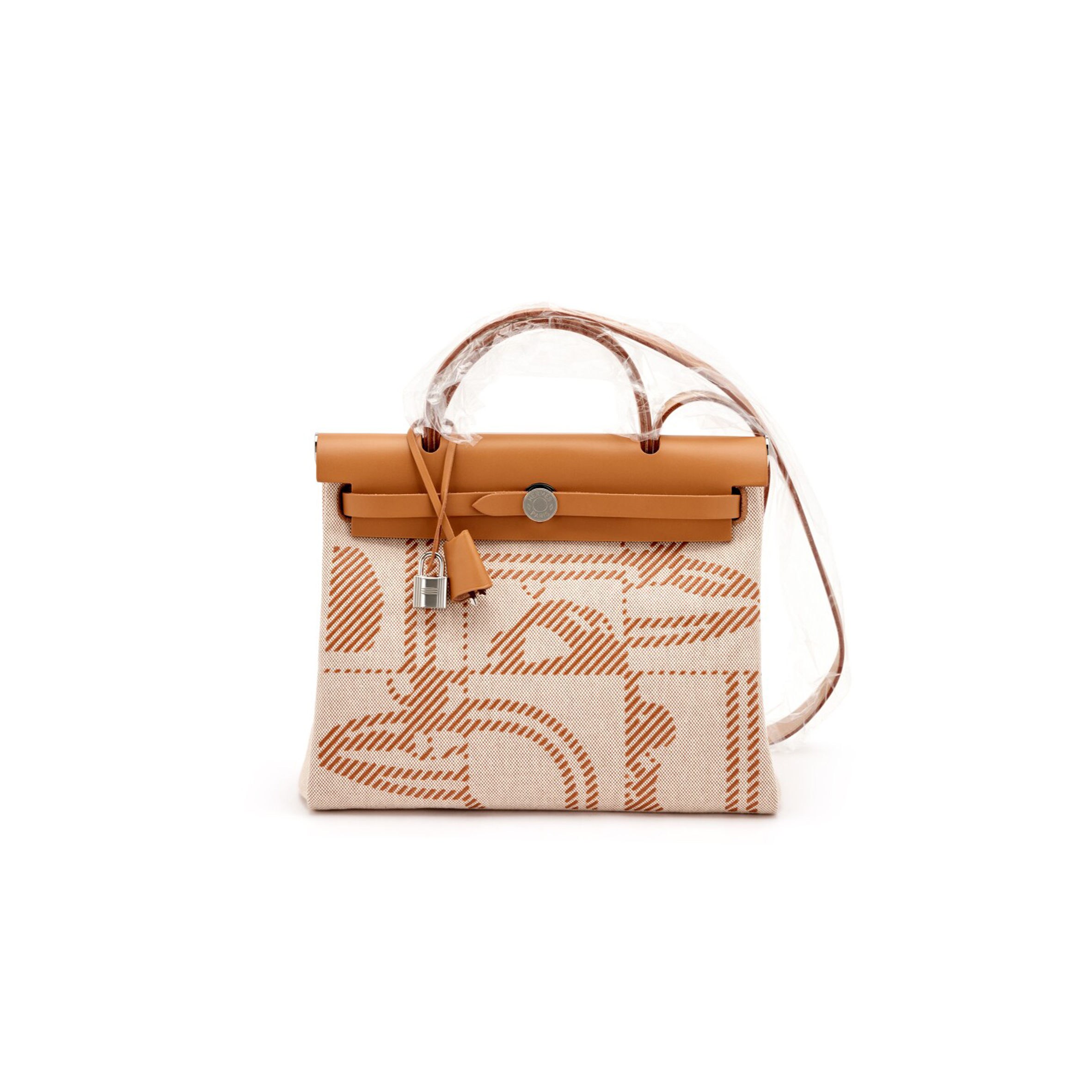 HERMÈS GOLD VACHE HUNTER AND TOILE BRIDES DE GALA HERBAG 31 PALLADIUM HARDWARE (31*26*11.5cm)